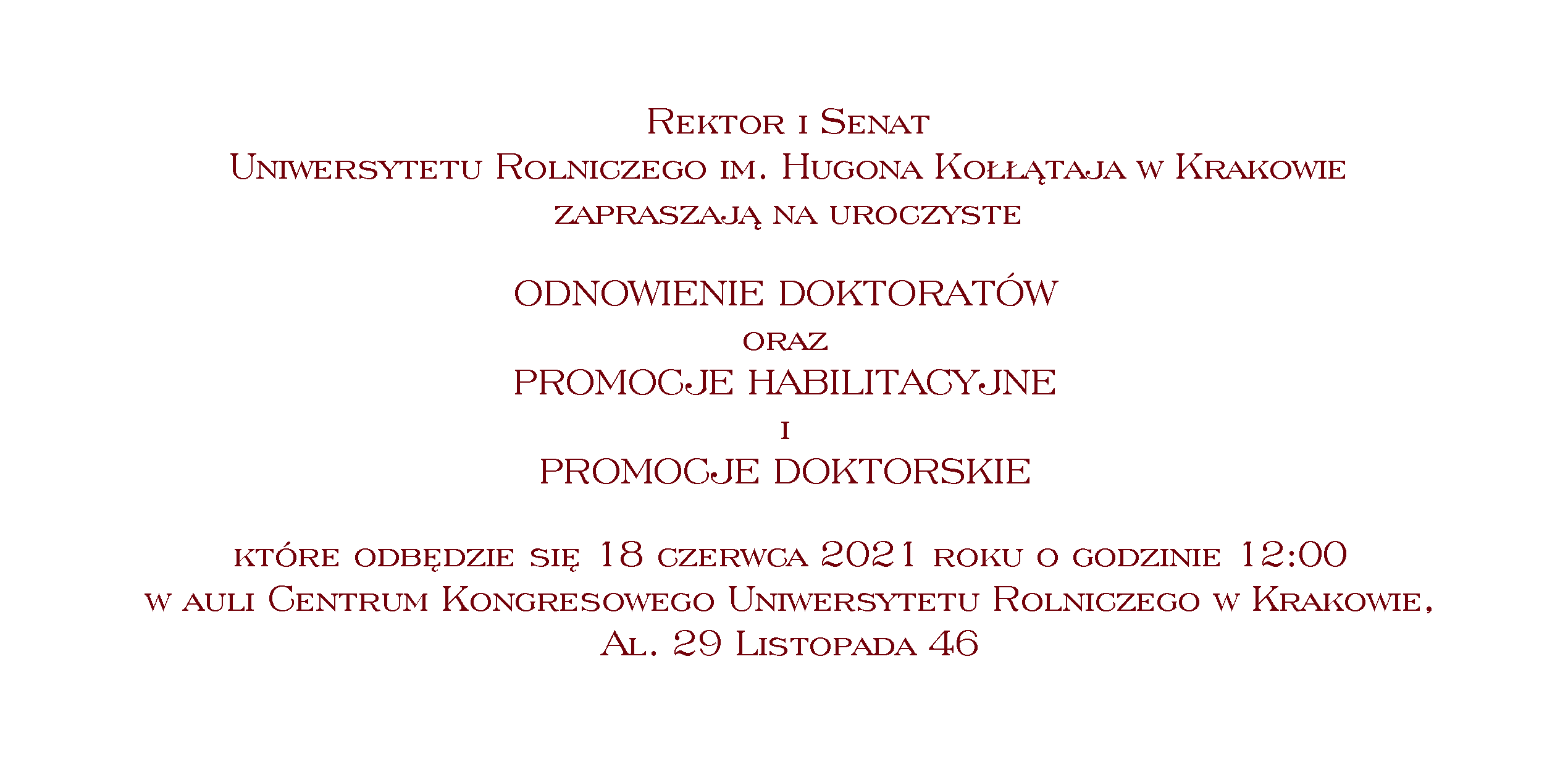 Zaproszenie 2021 - Odnowienie doktoratów (tekst)